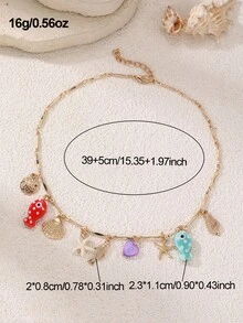 1pc Fashionable Bohemian Beach Holiday Fish, Starfish & Shell Pendant Necklace, Suitable For Daily, Holiday, Party Wear - Multicolor - View 5