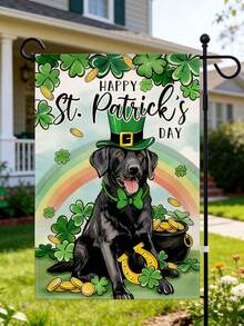 1pc St. Patrick's Day Clover Garden Flag, Double-Sided 30x45cm, Outdoor Small Welcome Green Clover Holiday Yard Flag - Green Hat Dog - View 1