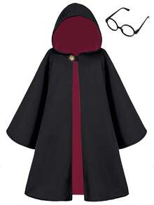 男女童魔法斗篷服装，适合派对和节日穿着 - 黑色 - 查看 3