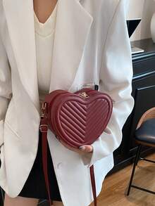 1 pièce Sac bandoulière matelassé en forme de cœur de couleur unie, sac à épaule mini stylé, sac à main léger - idéal pour les femmes, les étudiantes, les jeunes filles, parfait pour un usage quotidien, les sorties décontractées, les courses, les rassemblements de vacances - Multicolore - Voir 7