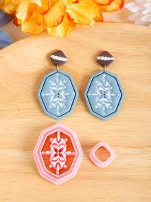 Geometric Flower Polymer Clay Cutter Kits, Boho Elegant Flower Shape Polymer Clay Cutters For DIY Earring Jewelry Making, High-Precision Plastic Crafting Molds Sets - Pink Clay Cutters - View 11