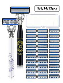 5/8/14/32 st. Delikat manuell rakapparat med 6 blad, vintageporslinsmönster, utbytbara huvuden, inkluderar förvaringslåda, hårborttagningsverktyg för armhålor och ben - Säkerhetsrakhyvel + blad - Visa 1