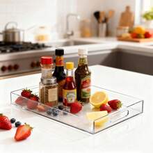 صينية شفافة من الأكريليك مع مقبض، 30 * 20 سم، مثالية لتقديم القهوة والمقبلات والإفطار وتنظيم أدراج المكياج على سطح المطبخ - متعدد الألوان - مشاهدة 6