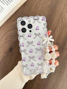 Cherry Bow Knot Braided Transparent Wavy Edge Minimalist High-End TPU Painted Anti-Drop Phone Case For IPhone 17/17Pro/17Air/17ProMax, 16/16Pro/16Plus/16ProMax, 15Pro/15ProMax, 13, 14, 11, P12, X, 12/14 Soft Protective Case - Multicolor - View 4