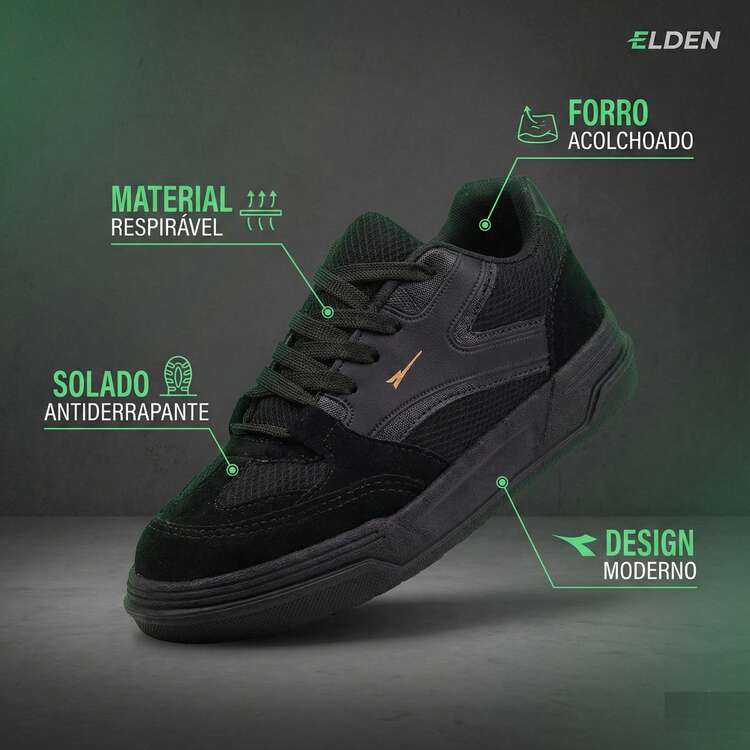 Elden Men's Casual Street Skate Original Comfortable Streetwear Sneakers ED1734 - Đen Đen - Xem 2