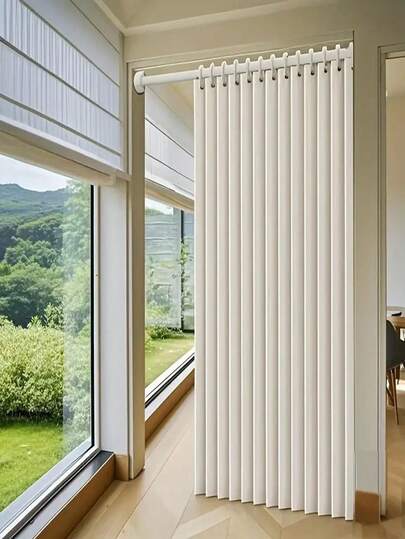 1pc Blackout Pleated Folding Curtain, Vertical Blinds, Heat Insulating Window Curtain With Heating Device, Hooks And Rings, Suitable For Bedroom, Corridor, Sliding Door, Room Divider, Home Decor