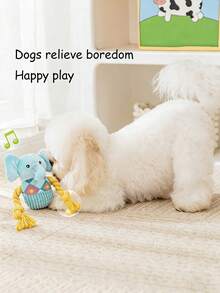 1个蓝色狗狗绳结玩偶，宠物叫声玩偶，毛绒咀嚼玩偶，牙齿护理互动玩偶，适合小型/中型犬 - 彩色 - 查看 9