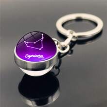 1pc New 12 Zodiac Keychain, Starry Sky Luminous Keychain, Time Stone Glass Ball Keychain, Pendant Keychain Gift - Multicolor New-4 - View 11