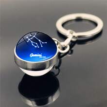 1pc New 12 Zodiac Keychain, Starry Sky Luminous Keychain, Time Stone Glass Ball Keychain, Pendant Keychain Gift - Multicolor New-4 - View 14