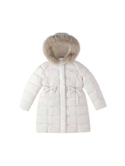 Annil معطف بطانة ريش للأطفال البنات ذو أكمام طويلة مع طوق وقبعة شتوية، بتصميم سميك، معطف مقاوم للبرودة