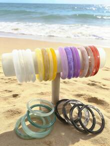 4 peças/3 peças Conjunto Vintage Punk Geométrico Assimétrico Pulseira de Resina Marrom, Café, Azul, Amarelo Acrílico Semi-Transparente Espessa, Personalizada Minimalista Elegante Adequada para Mulheres e Homens, Presente para Festa, Jantar, Dia a Dia (Padrão de Resina Aleatório) - Multicolorido - Visão 4