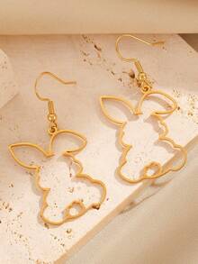 1 Pair Stainless Steel Asymmetric Hollow Rabbit Design Earrings, Simple Casual Elegant Versatile High-End Gifting, Suitable For Women's Daily, Party, And Banquet Wear - Multicolor - View 6