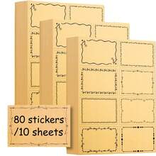 80pcs/10sheets Kraft Paper Stickers, Minimalist Frame Storage Label Stickers, Blank Writeable Adhesive Stickers - One Size - View 4