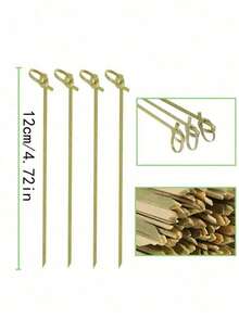 200/100pcs Bamboo Cocktail Picks With Loop, Suitable For Appetizers, Cocktails, BBQ Snacks, Club Sandwiches, Holiday Birthday Wedding Party Gifts - Multicolor - View 3