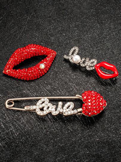Bộ 1 ghim cài áo hình môi đính pha lê đỏ, ghim cài áo hình trái tim đỏ, trang sức thời trang thanh lịch, thích hợp cho phụ nữ đeo trong các buổi hẹn hò và dịp đặc biệt.