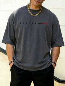 One Wave Men's Casual Versatile Simple English Slogan Printed Short Sleeve T-Shirt - Dark Grey - View 2