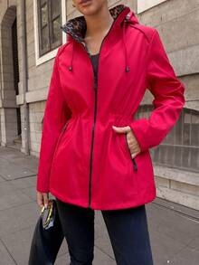 Giolshon Women Reversible Hooded Jacket With Double-Sided Butter Yellow Printed Design, Casual Fashion Layering For Everyday Wear, Autumn/Winter Spring - Red Leopard Print - View 6