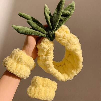 1pc Women Cute Cartoon Pineapple Hair Band, Scrunchie, Wristband Set, Suitable For Bathing, Grooming, Workout, SPA Or Daily Use