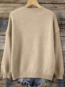 Nuevo Llegado de Primavera 2026 Suéter de Punto Casual con Cuello Redondo y Manga Larga con Estampado Gráfico de Oso, Estilo Universitario - Multicolor - Ver 2