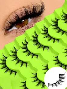 Lasvirey 7 Pairs Natural Look Soft Fake Lashes Cat Eye Lashes Wispy Criss-Cross Eyelashes Luxury Volume Full Strip Lashes Natural Air Feeling False Eyelashes,Daily Makeup&Vocation - Black - View 4