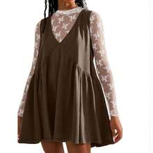 Women Sleeveless Mini Dress Summer Casual Loose V Neck Sundress With Pockets - Cà phê - Xem 1