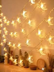 1pc 1.5/3/6m Plastic Ball&Moon Decorative Lights String, Battery-Powered Indoor Decorative LED Star Light String, Room Decoration, Bedroom Wall Decoration Moon String Light, Star And Moon Fairy Light String,Wedding Party Decorative Light String - 黃色 - 查看 4