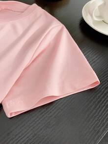 Young Girl Easter Limited Edition Short Sleeve T-Shirt, Cartoon Rabbit & Number 67 Double-Sided Print, Casual Round Neck Children Clothing - Black - View 6