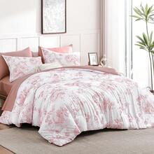 Luxudecor Floral King Comforter Set 7 Pieces Bed In A Bag, Pink Rose Romantic Flower Bed Set, Soft Reversible Comforter With Sheet Set 104"X90" Home Decor Room Decor Bedroom Decor Bed Comforter Set Mothers Day Gift Wedding Decorations. - 粉紅色-1273 - 查看 9
