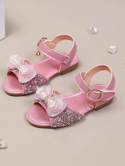 1 Pair Vintage Girls Sandals With Hollow Bowknot And Rhinestones, Sweet Style, Summer New Non-Slip Rubber Sole Open Toe Breathable Fashion, Suitable For Party, Vacation, Breathable Toe-Exposed Beach Sandals With Soft Non-Slip Soles