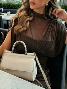 Đầm maxi lưới xuyên thấu màu nâu dành cho nữ | Đầm ôm sát xếp ly dự tiệc mùa hè thanh lịch - Cà phê nâu - Xem 7