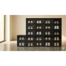 12 Pack Stackable Shoe Storage Boxes, Clear Plastic Sneaker Display Case With Magnetic Door, Extra Large Space Saving Shoe Organizer For Closet,Extra Large Clear Sneaker Display - Black - 12 Boxes - View 1