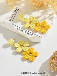 OOQ 一对手工渐变色藤编花朵耳环，波西米亚风格，简约设计，花朵流苏耳环，适合女性日常、度假、派对佩戴 - 黃色 - 查看 6