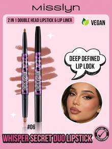 MISSLYN-Whisper Secret 二合一唇线笔/唇膏，哑光双头唇线笔，柔滑哑光唇膏，哑光唇妆套装（含唇线笔），持久防水24小时持妆，唇线笔/唇膏组合 - #06 - 查看 1