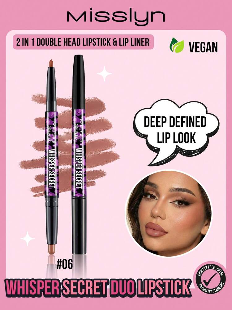 MISSLYN-Whisper Secret 二合一唇线笔/唇膏，哑光双头唇线笔，柔滑哑光唇膏，哑光唇妆套装（含唇线笔），持久防水24小时持妆，唇线笔/唇膏组合 - #06 - 查看 1