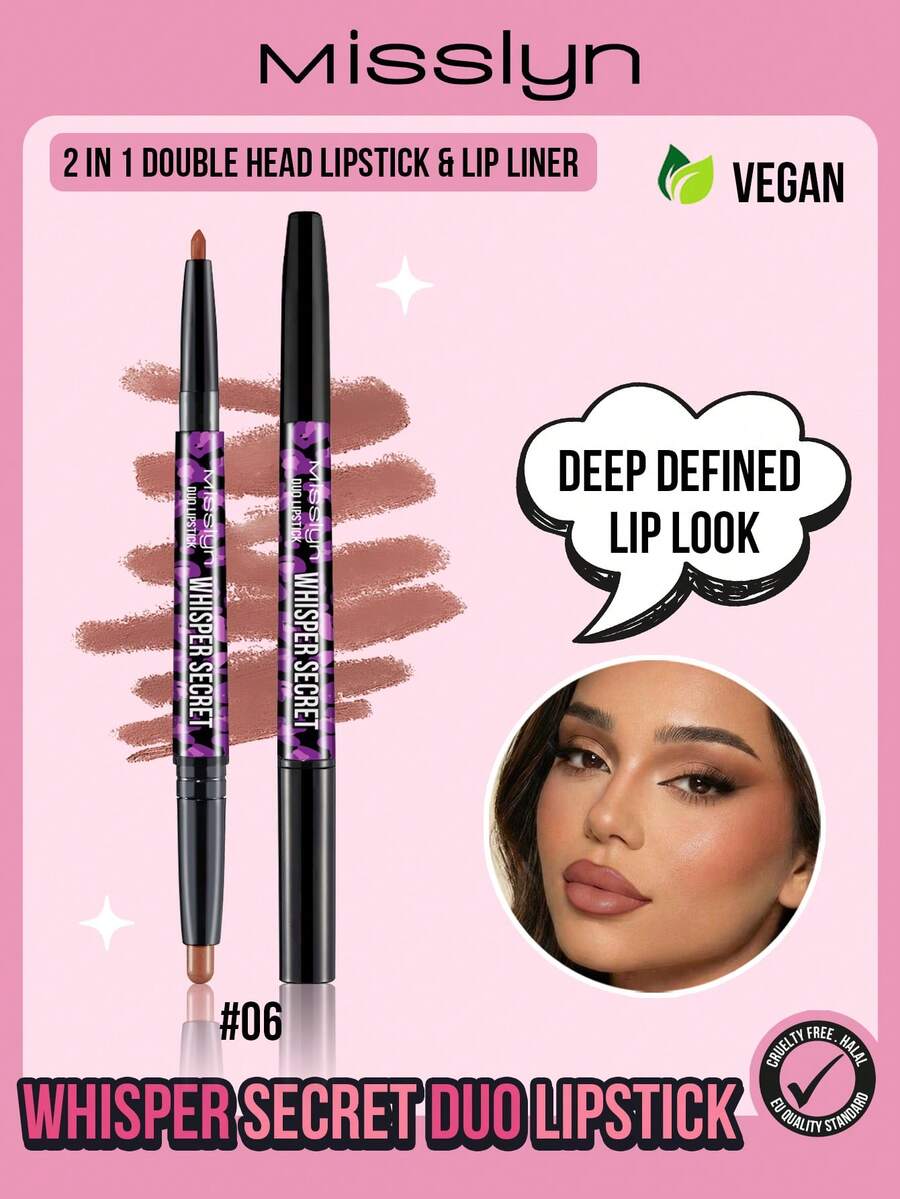 MISSLYN-Whisper Secret 二合一唇线笔/唇膏，哑光双头唇线笔，柔滑哑光唇膏，哑光唇妆套装（含唇线笔），持久防水24小时持妆，唇线笔/唇膏组合 - #06 - 查看 1