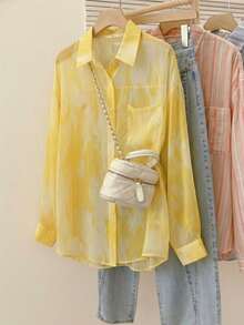 YUXIN Áo sơ mi nữ mỏng nhẹ, họa tiết nhuộm tie-dye ngọt ngào, dáng rộng, tay dài thoáng khí, thích hợp cho những buổi đi chơi thường ngày và kỳ nghỉ, mùa xuân/hè. - Màu vàng - Xem 6
