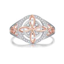 925 Sterling Silver Rose Gold Plated Celtic Knot Ring, Anillo Nudo De Bruja Plata 925 Original Witch Knot Jewelry, Cubic Zirconia Decorated S925 Witches Knot Ring, Witchtok Witch Jewerly Pagan Jewelry For Devotion For Protection - 10 - 查看 8