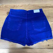 1523 - Colored Denim Shorts With Elastane, High Waist, Frayed Hem - Màu xanh lam - Xem 6