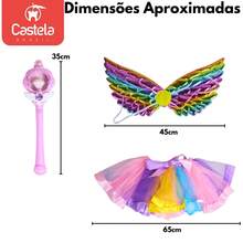 Kit Fantasia Fada Colorida C/ Asas Vestido Tranças e Varinha Magica C/ Som e Luz - Castela - Multicolorido - Visão 8