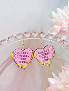 一对木质心形励志语录耳环，可爱又时尚，适合女性日常佩戴和作为礼物。 - 彩色 - 查看 5