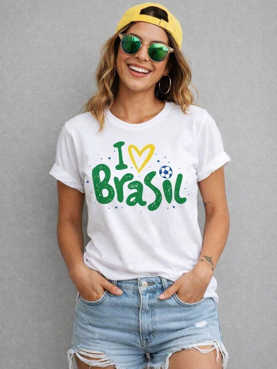 Women's T-Shirt/Blouse World Cup Brazil I LOVE BRAZIL Brazilian National Team 100% Cotton Unisex Soccer Printed - trắng - Xem 1