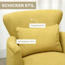 Modern Armchair, Upholstered Accent Chair With Lumbar Cushion, Rubberwood Legs, Yellow - Mustard Yellow - View 6