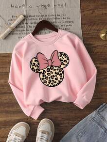 Disney Official Licensed Minnie Mouse Leopard Print Sweatshirt For Girls Soft Cozy Casual Everyday Wear Comfortable Breathable Cute Sweatshirt For Women And Teen Girls - Hồng - Xem 1