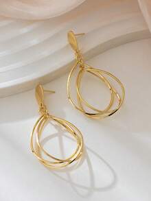 优雅不对称镂空水滴长耳环，精致珠宝毕业礼物 - 金黃色 - 查看 6