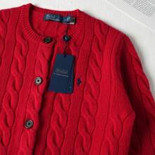 Polo Ralph Lauren Classic Embroidered Wool Cardigan | Cable-Knit Cashmere Blend Crewneck Button-Front Sweater, Women's Timeless Knitwear - 紅色 - 查看 2