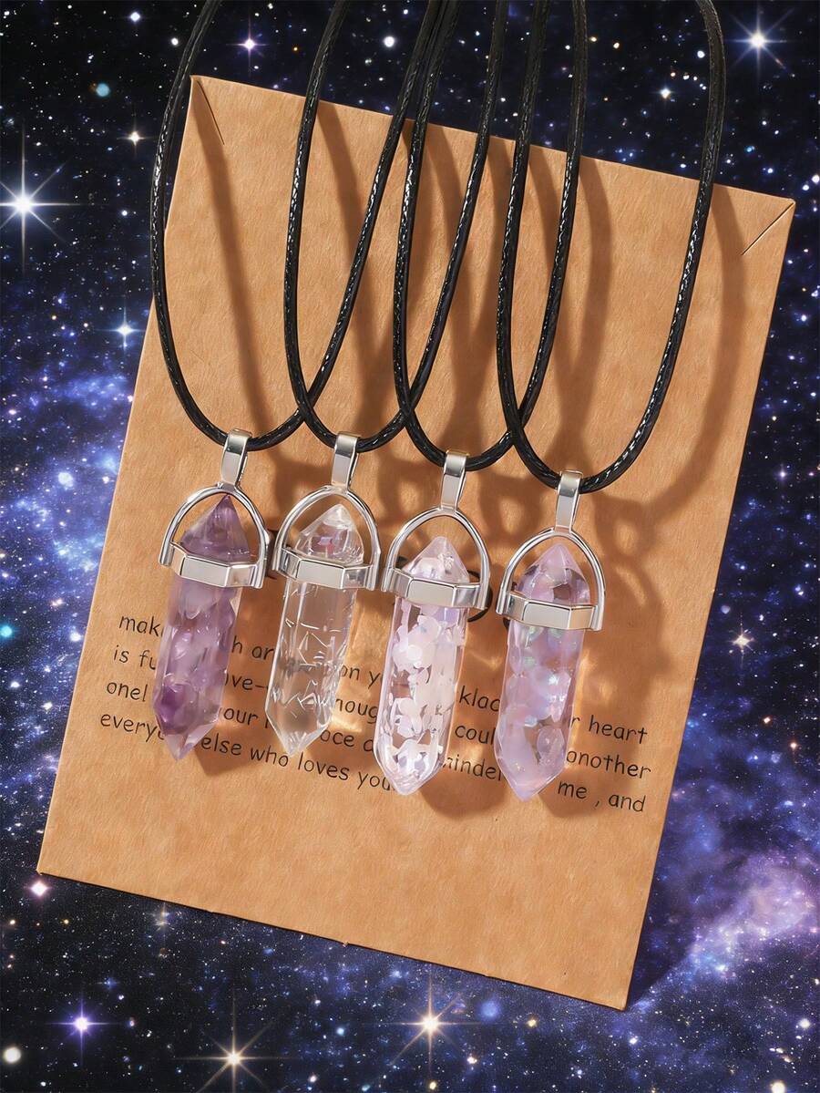 4pcs Stone Decor Necklace - Multicolor - View 1