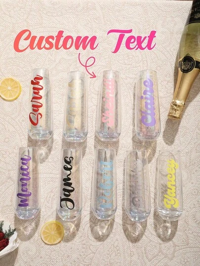 Customizable Champagne Flute, Glass Material, 9oz/270ml Capacity, Can Customize Name And Title, Suitable For Wedding, Wedding Decor, Personalized Glass Cup, Party Decor, Bridesmaid Gift, Birthday, Bachelor/Bachelorette Party, Bride And Groom, Groomsmen And Bridesmaids Special Occasions