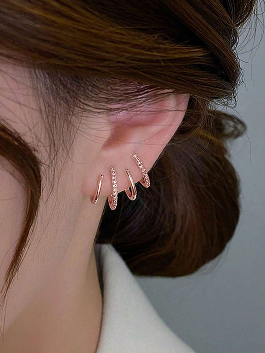 Nooxian قرطان فاخران من العناصر الماسية ذات الأربع مخالب بتصميم هندسي، إكسسوارات بسيطة وأنيقة للنساء - زهر ذهبي - مشاهدة 1