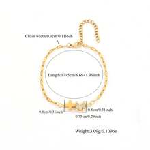 1pc New Class Cross Initial Pendant Golden Stainless Steel Lip Chain Bracelets For Women - Yellow Gold - View 2