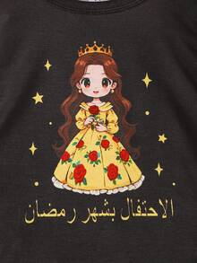 2件套女婴斋月风格无袖印花连衣裙+斜挎背包 - 黑色 - 查看 3